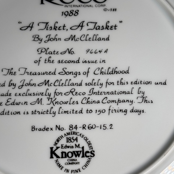 Reco Collector Plates Set | Twinkle & Tisket by John McClelland | COA & Box - Picture 6 of 10